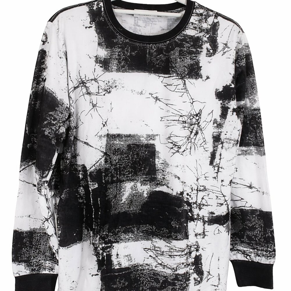 Black White Graphic Long Sleeve Mens Small Streetwear Grunge Tee Kliegou